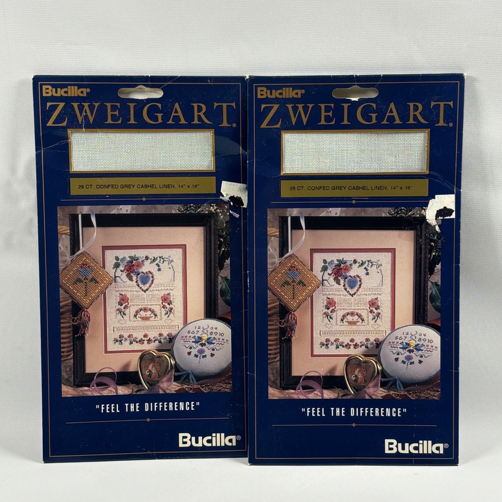 Bucilla Zweigart 28 Ct Confederate Grey Cashel Linen 2 Packs 14x18 Gray